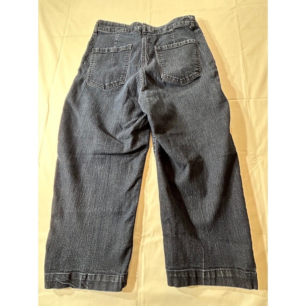 Rachel Zoe Women Dark Wash Wide Leg Cropped Jeans Gold Crest Button Size 4